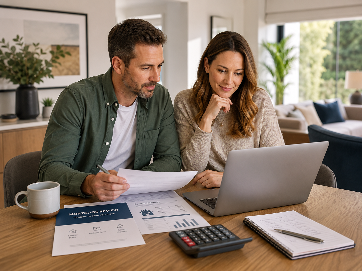 A couple reviewing their mortgage options at home